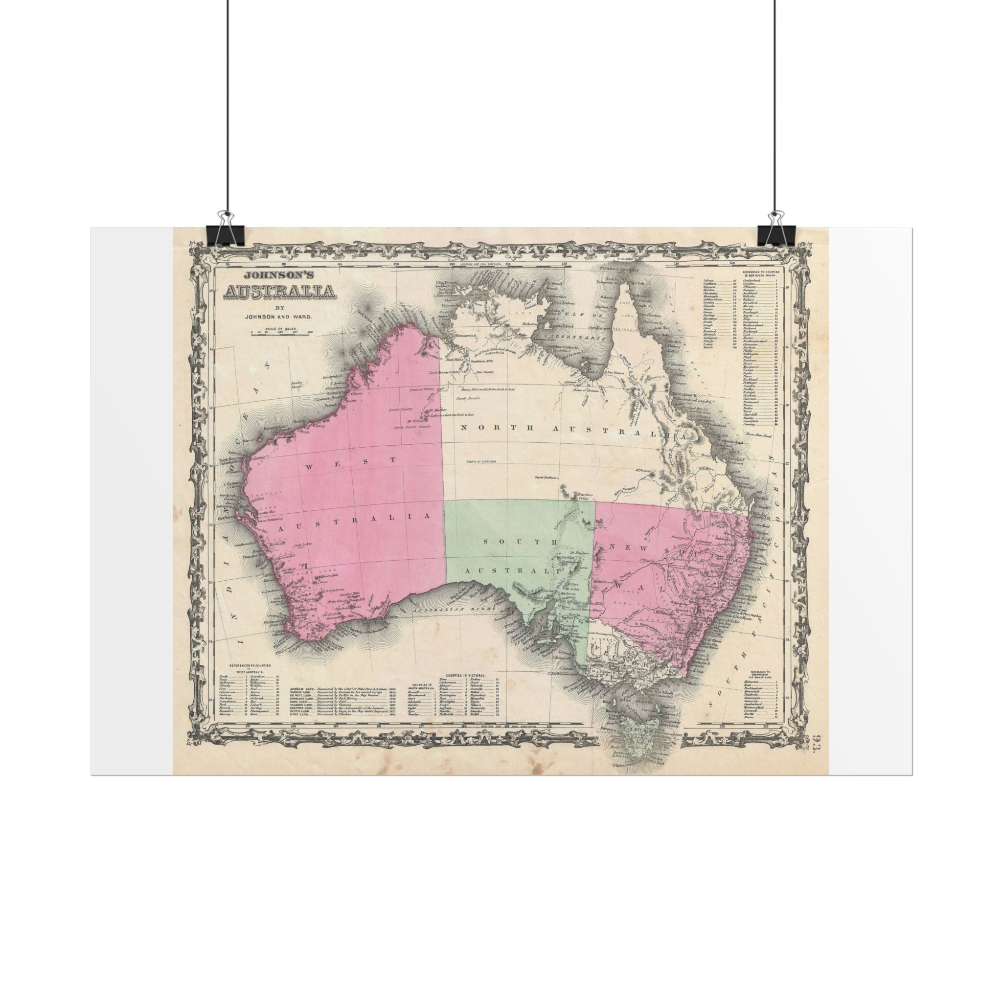 Australia Historic Map (c. 1862) Rolled Poster | Vintage Map Wall Art