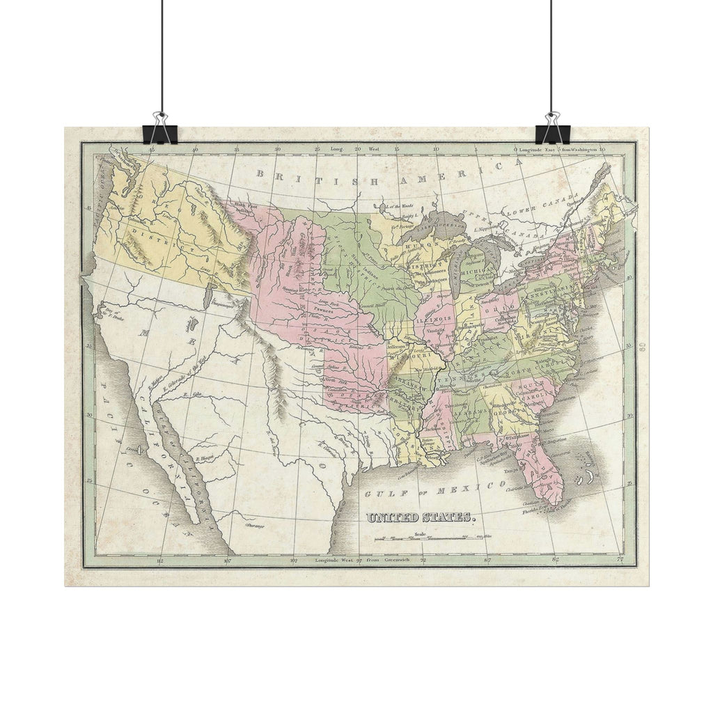 United States of America Historic Map (c. 1835) Rolled Poster | Vintage Map Wall Art