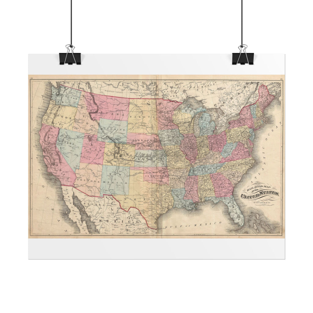 United States of America Historic Railroad Map (c. 1876) Rolled Poster | Vintage Map Wall Art
