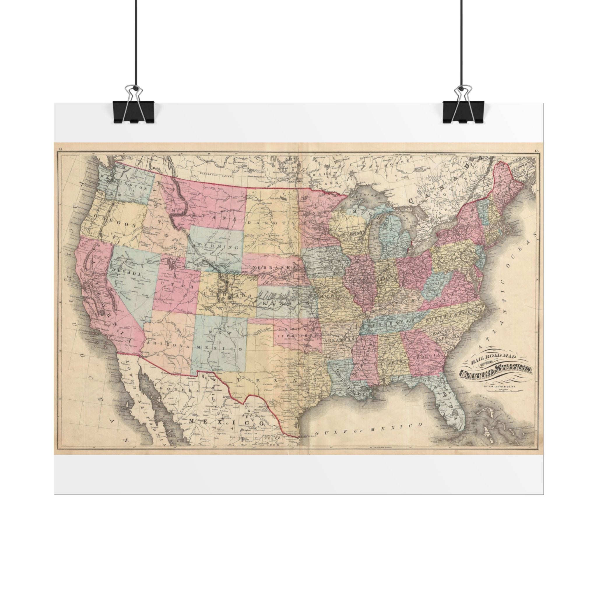 United States of America Historic Railroad Map (c. 1876) Rolled Poster | Vintage Map Wall Art