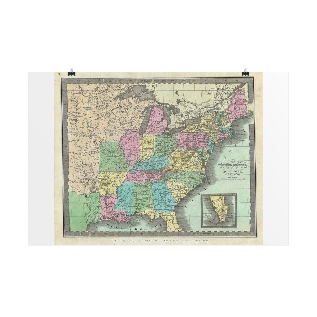 United States of America Historic Map (c. 1835) Rolled Poster | Vintage Map Wall Art