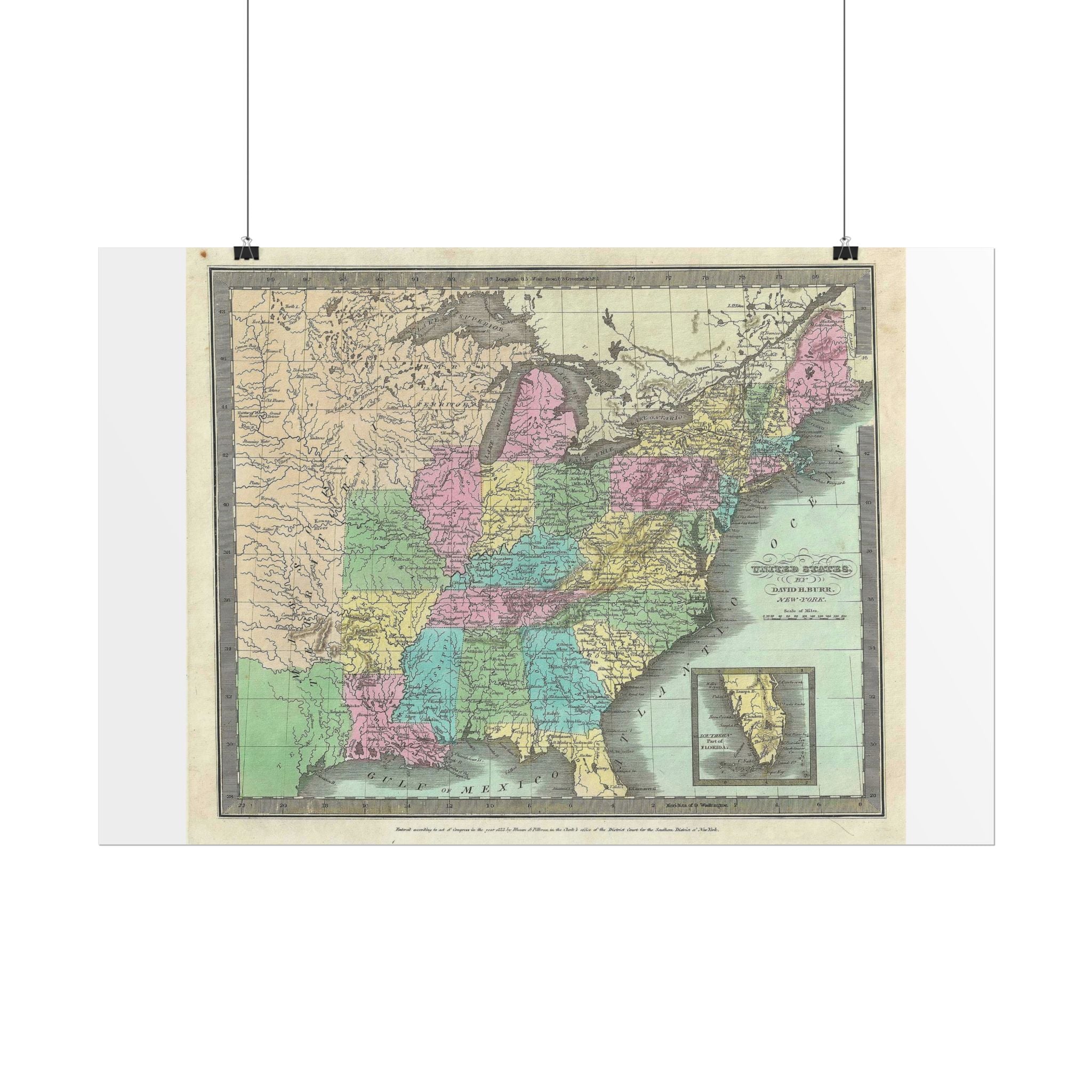 United States of America Historic Map (c. 1835) Rolled Poster | Vintage Map Wall Art