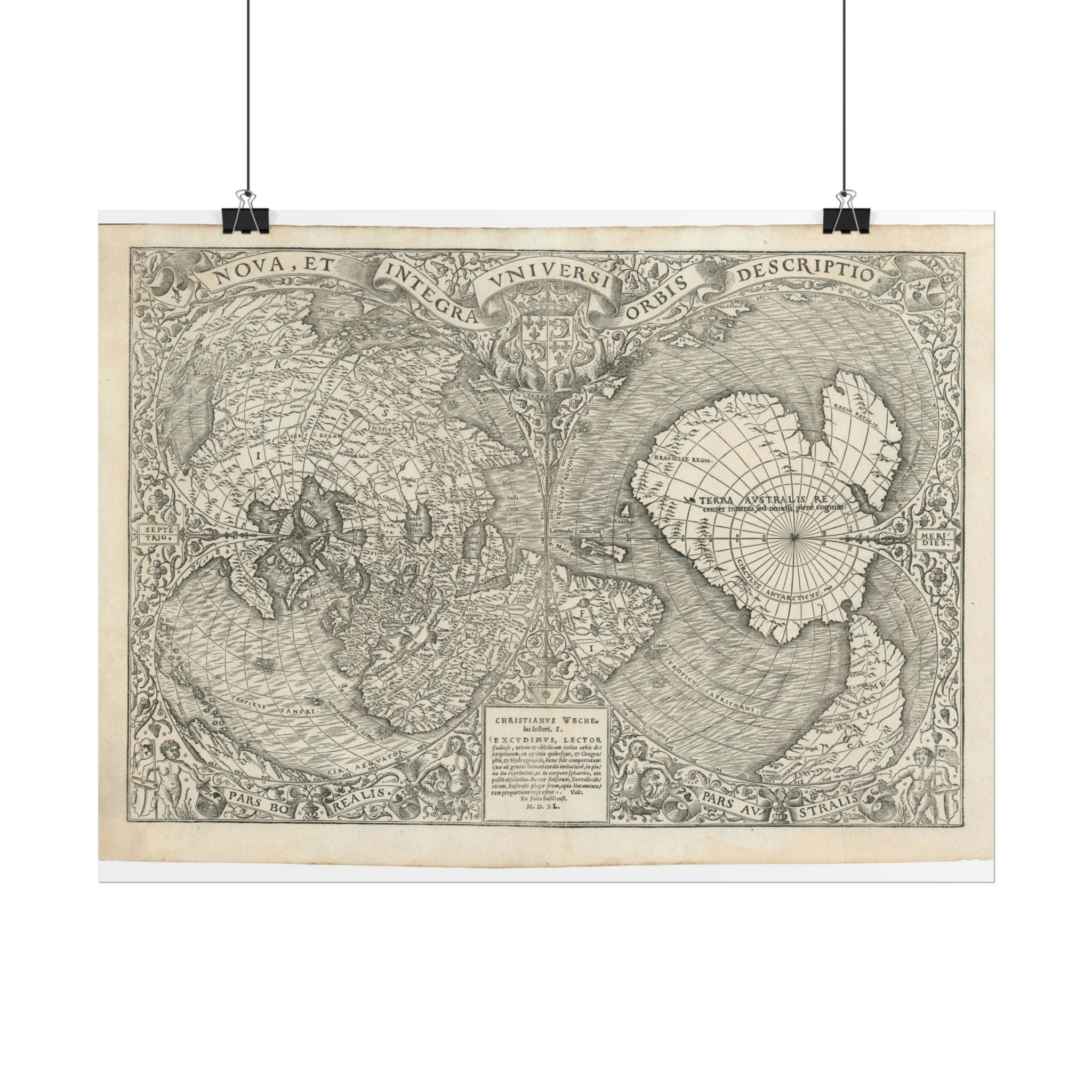 World Atlas Historic Map (c. 1540) Rolled Poster | Vintage Map Wall Art