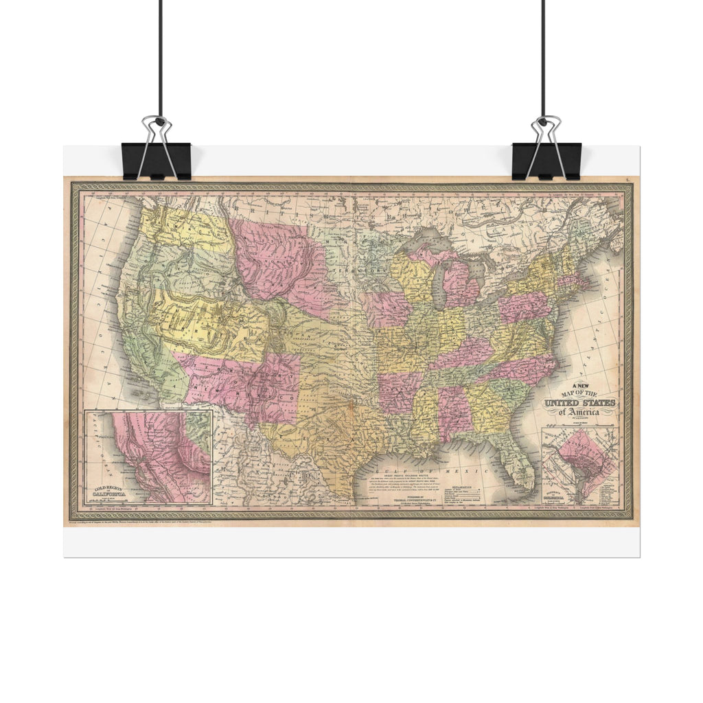 United States of America Historic Map (c. 1854) Rolled Poster | Vintage Map Wall Art
