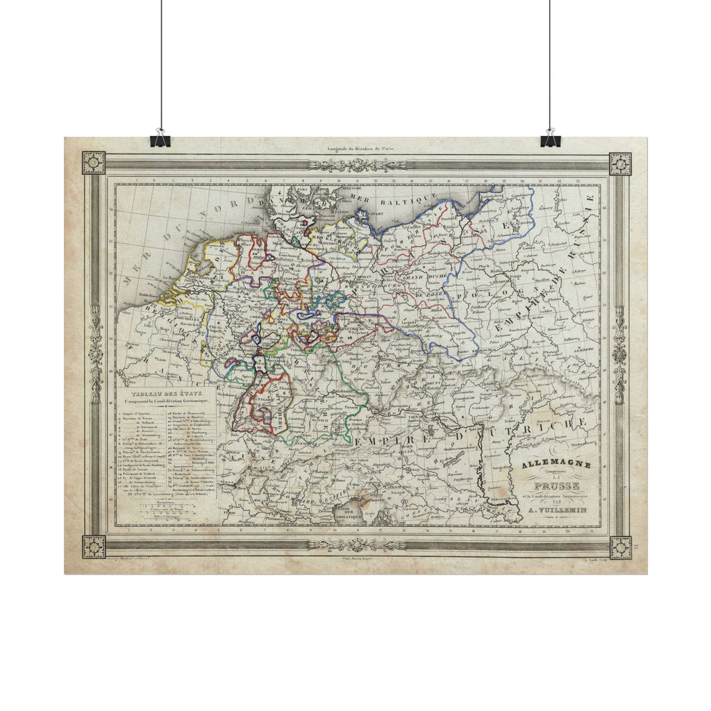 Germany Prussia Historic Map (c. 1852) Rolled Poster | Vintage Map Wall Art