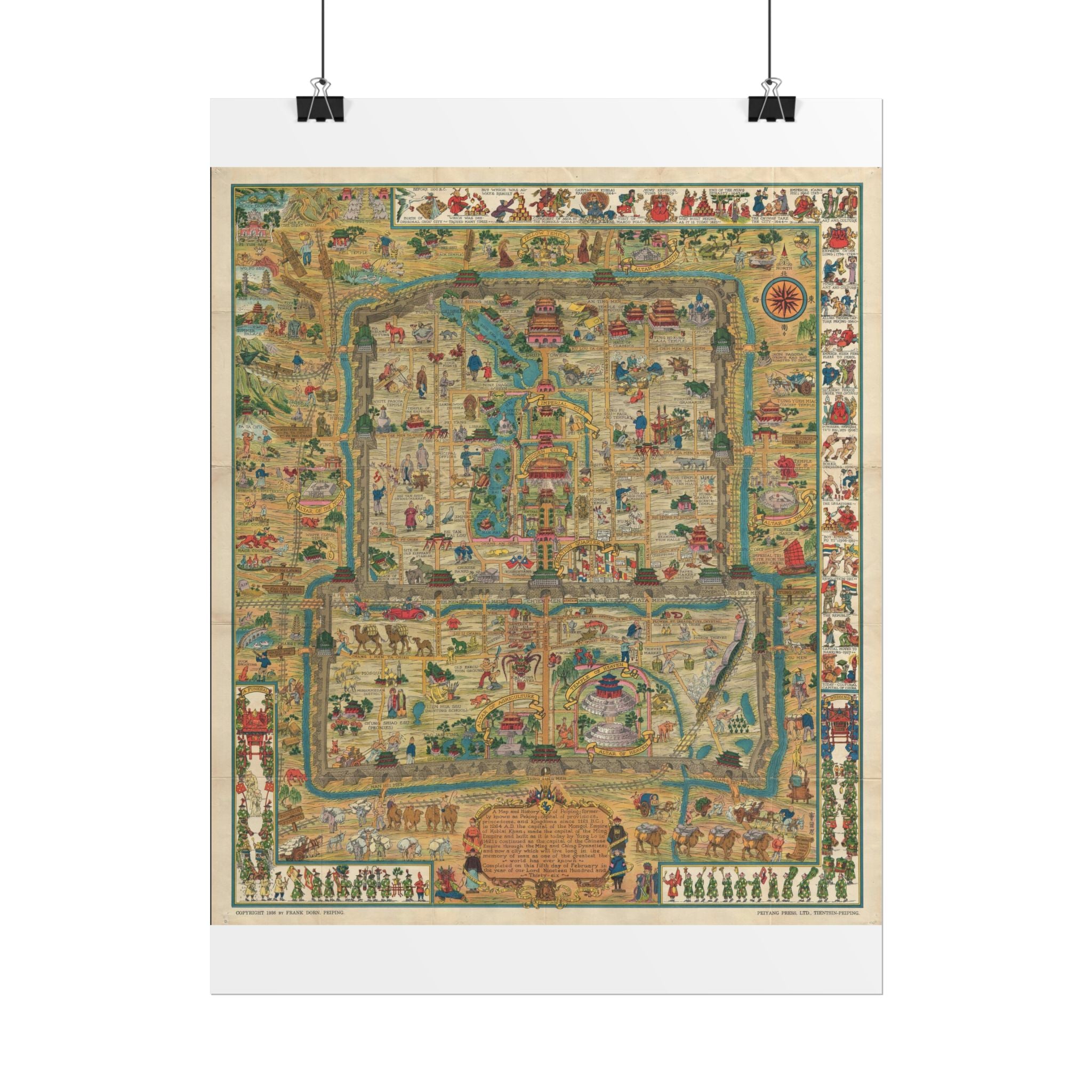 Beijing, China Historic City Map (c. 1936) Rolled Poster | Vintage Map Wall Art