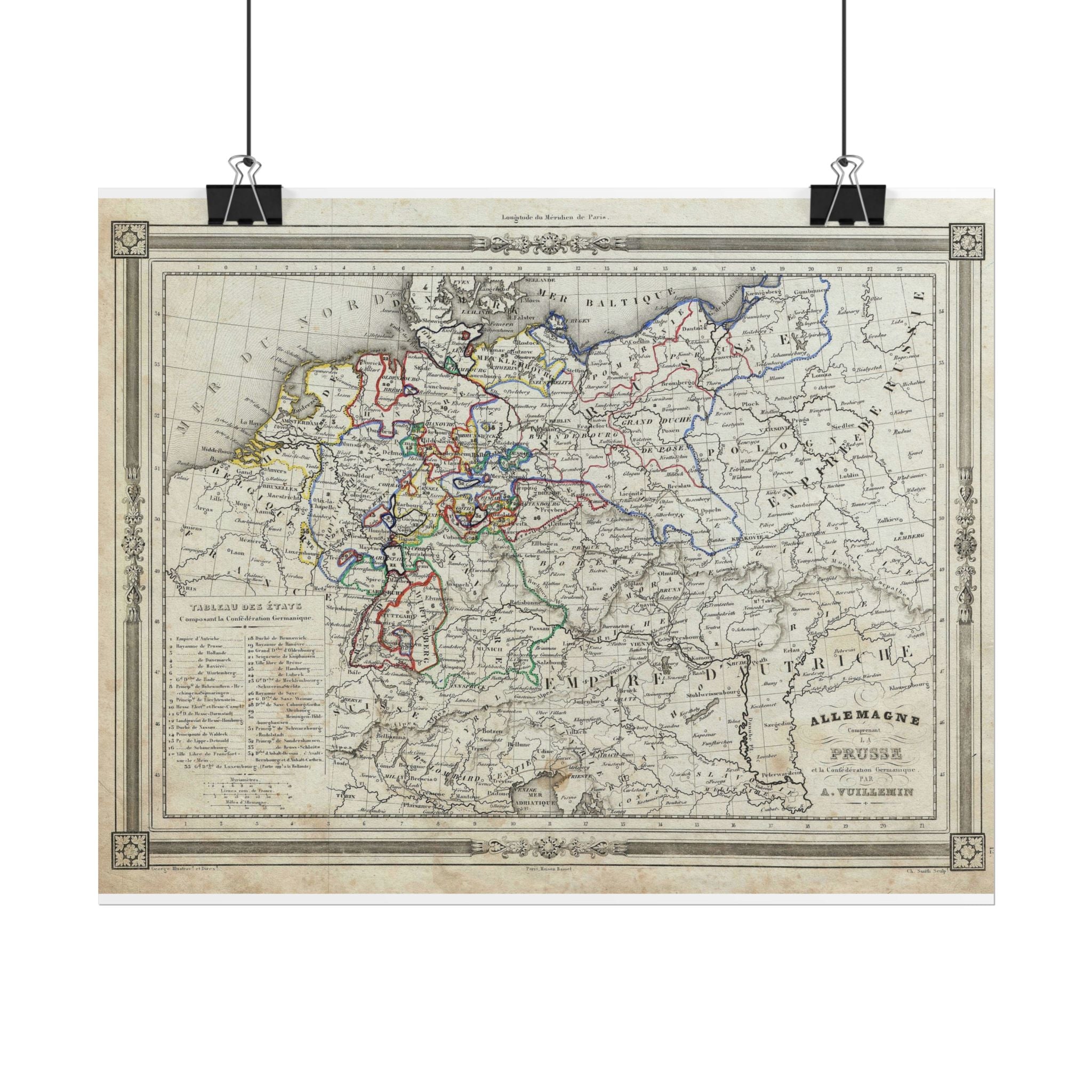 Germany Prussia Historic Map (c. 1852) Rolled Poster | Vintage Map Wall Art