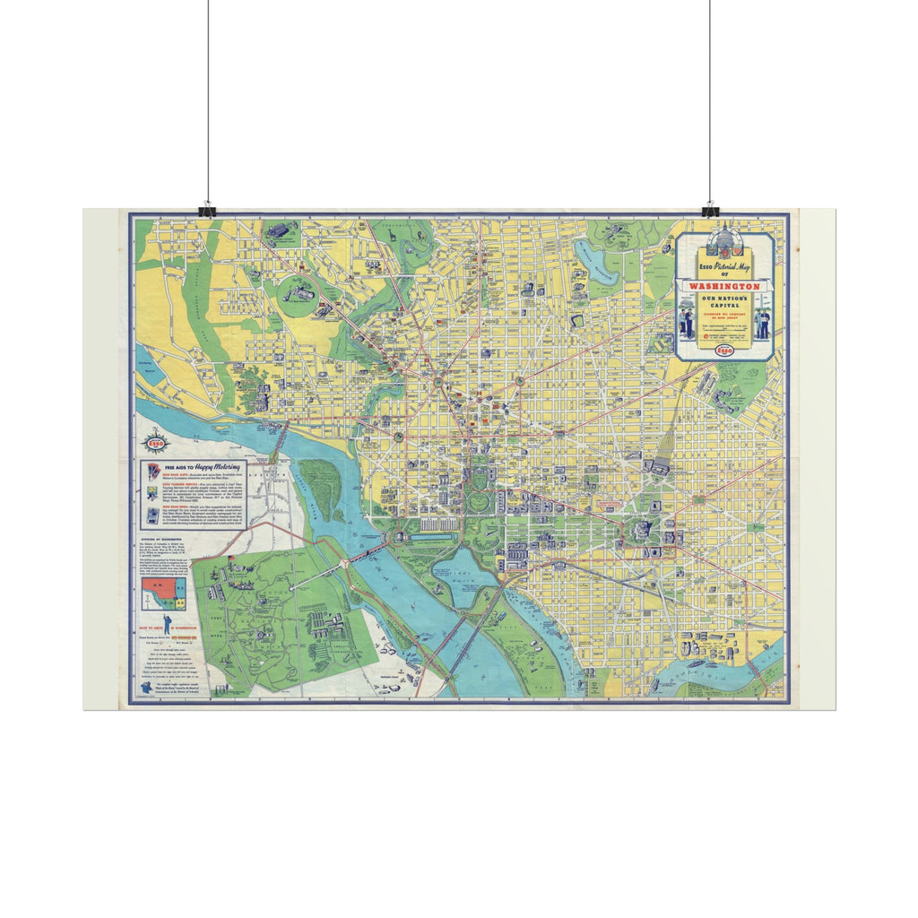 Washington DC (c. 1930s) Historic City Map Rolled Poster | Vintage Map Wall Art