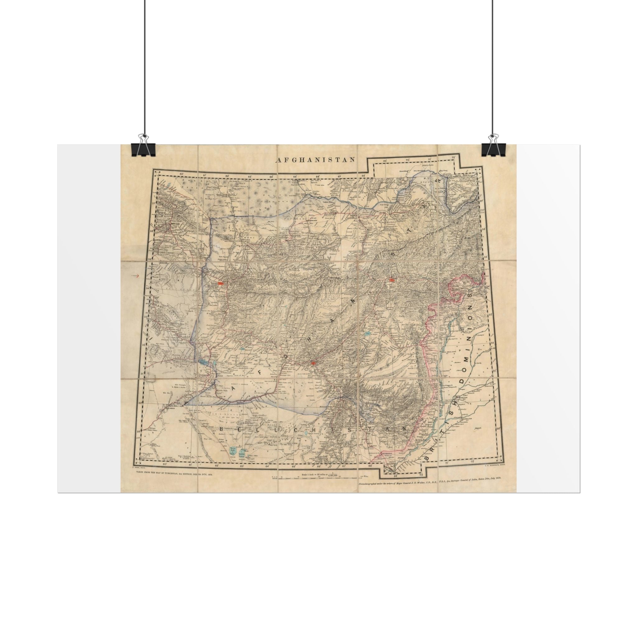 Afghanistan Antique Map (c. 1879) Rolled Poster | Vintage Map Wall Art