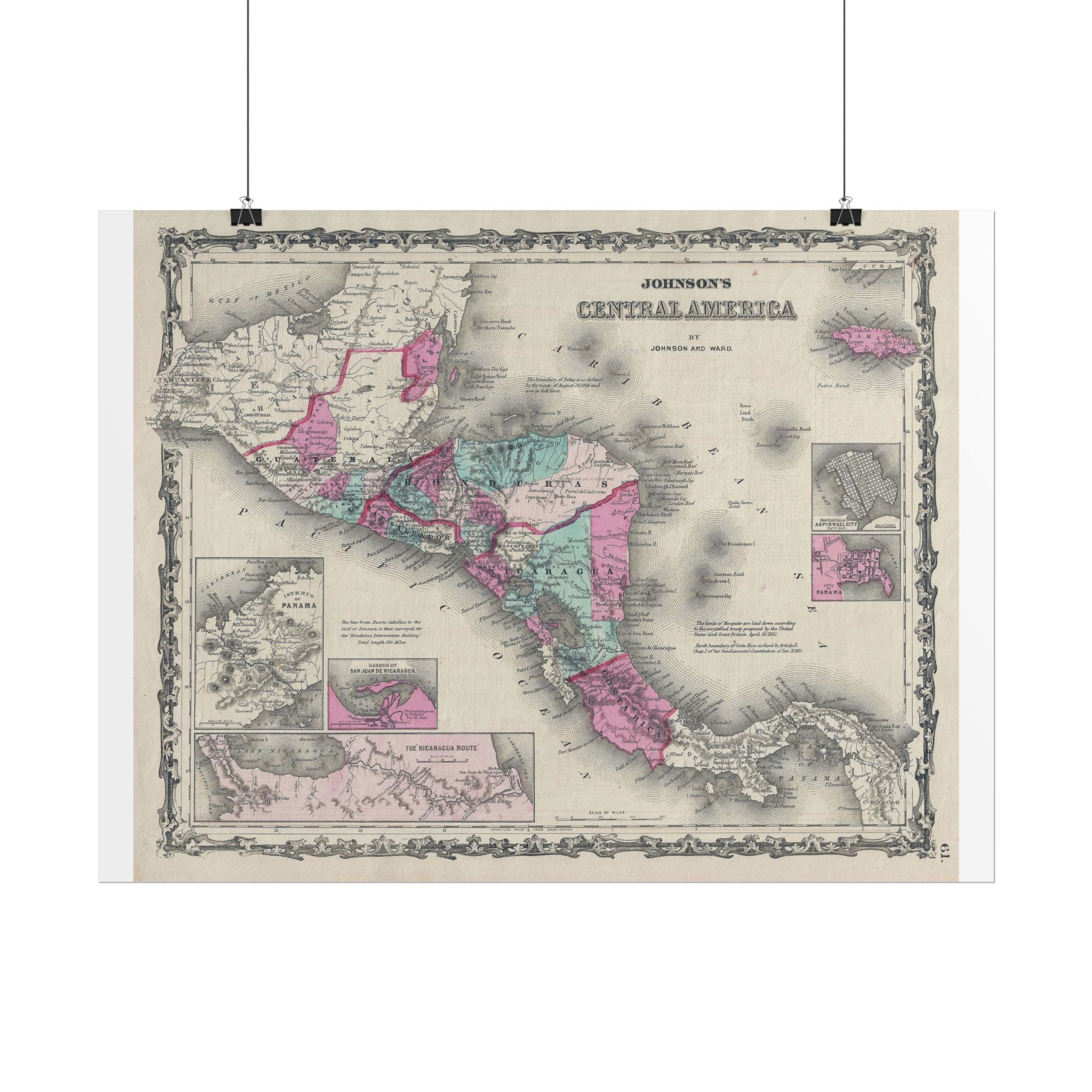 Central America Historic Map (c. 1863) Rolled Poster | Antique Map Wall Art