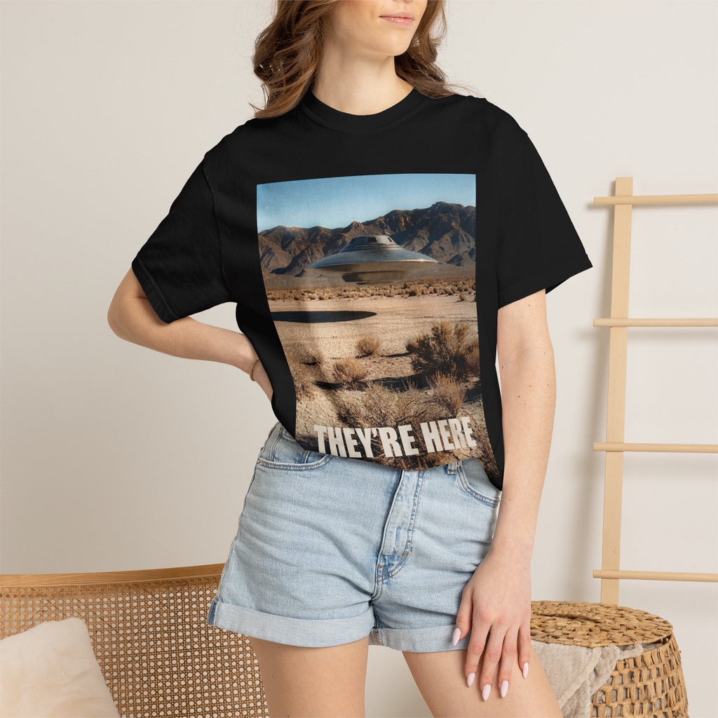 They’re Here S4 Poster UFO Typography T-shirt | Area 51 UAP Tee
