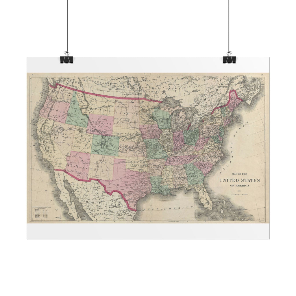 United States of America Historic Map (c. 1873) Rolled Poster | Vintage Map Wall Art