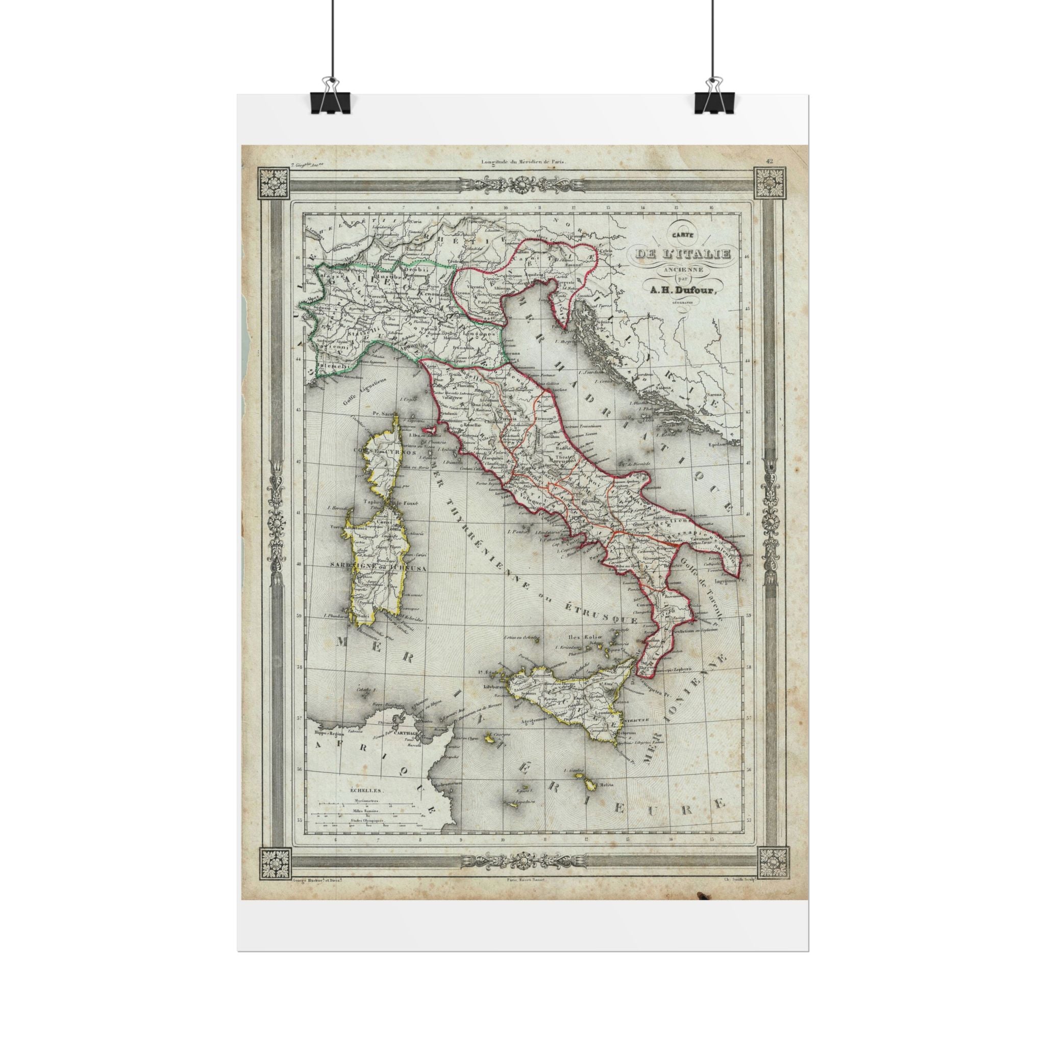 Italy Historic Map (c.1852) Rolled Poster | Vintage Map Wall Art