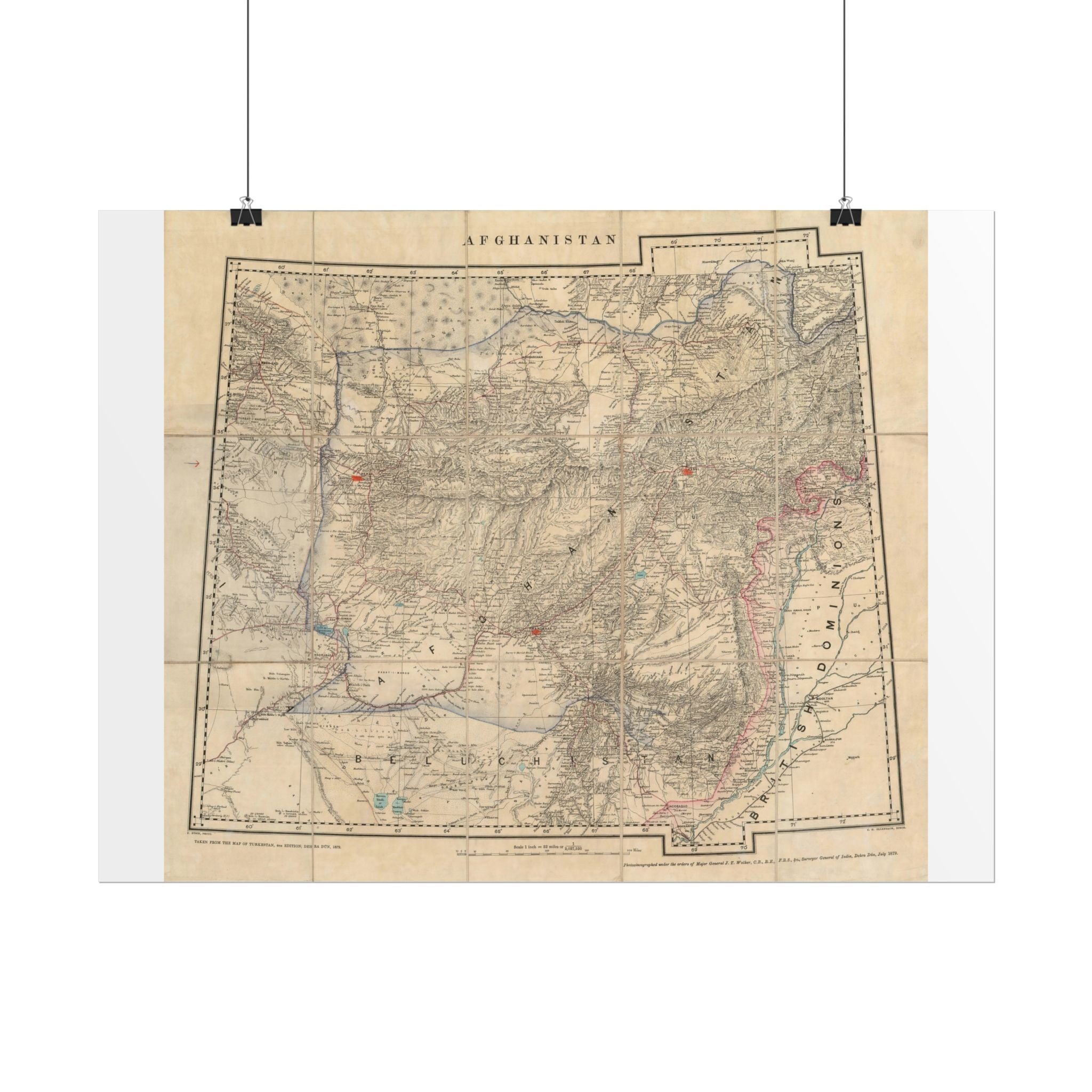 Afghanistan Antique Map (c. 1879) Rolled Poster | Vintage Map Wall Art