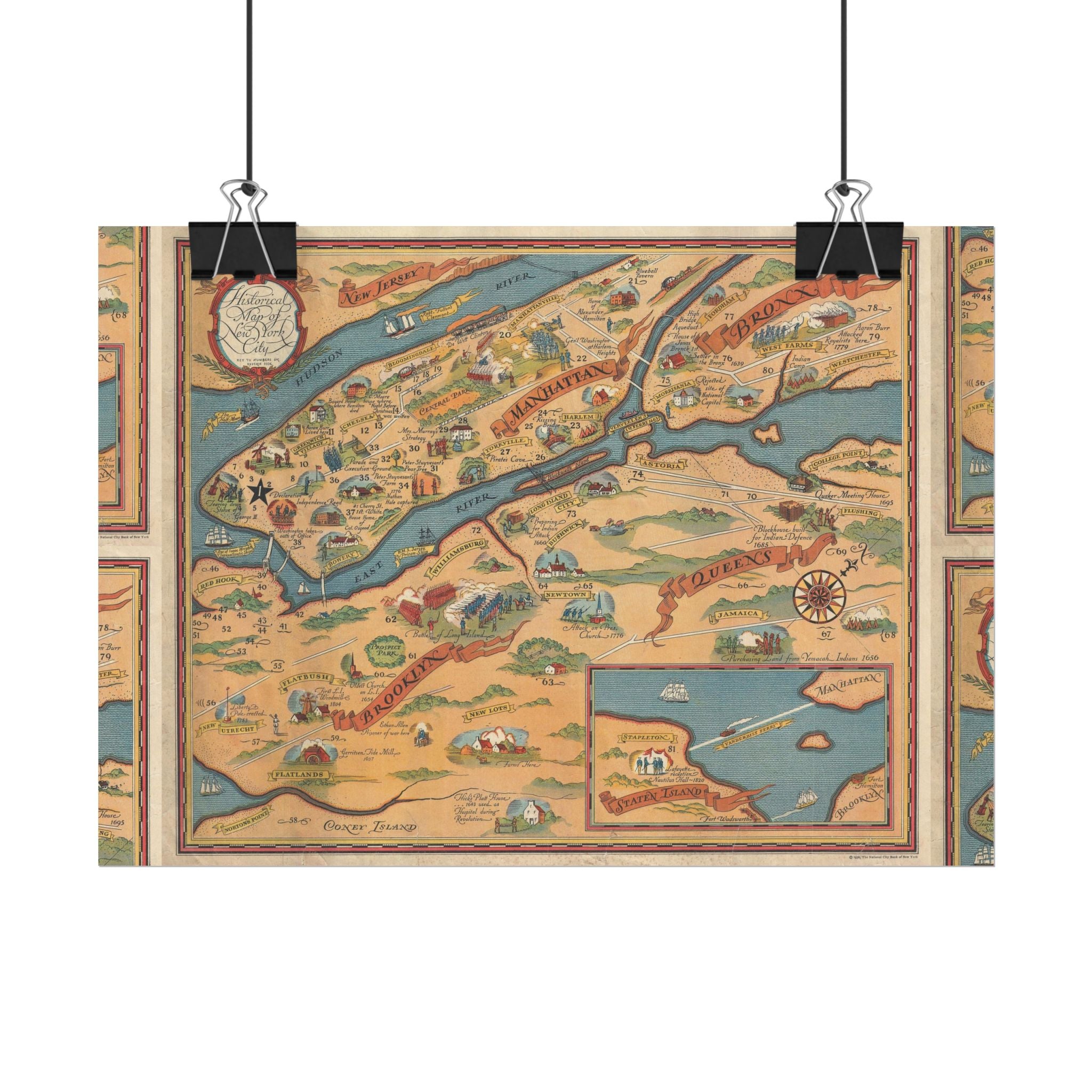 New York City, New York Historic Map (c. 1932) Rolled Poster | Antique City Map Wall Art