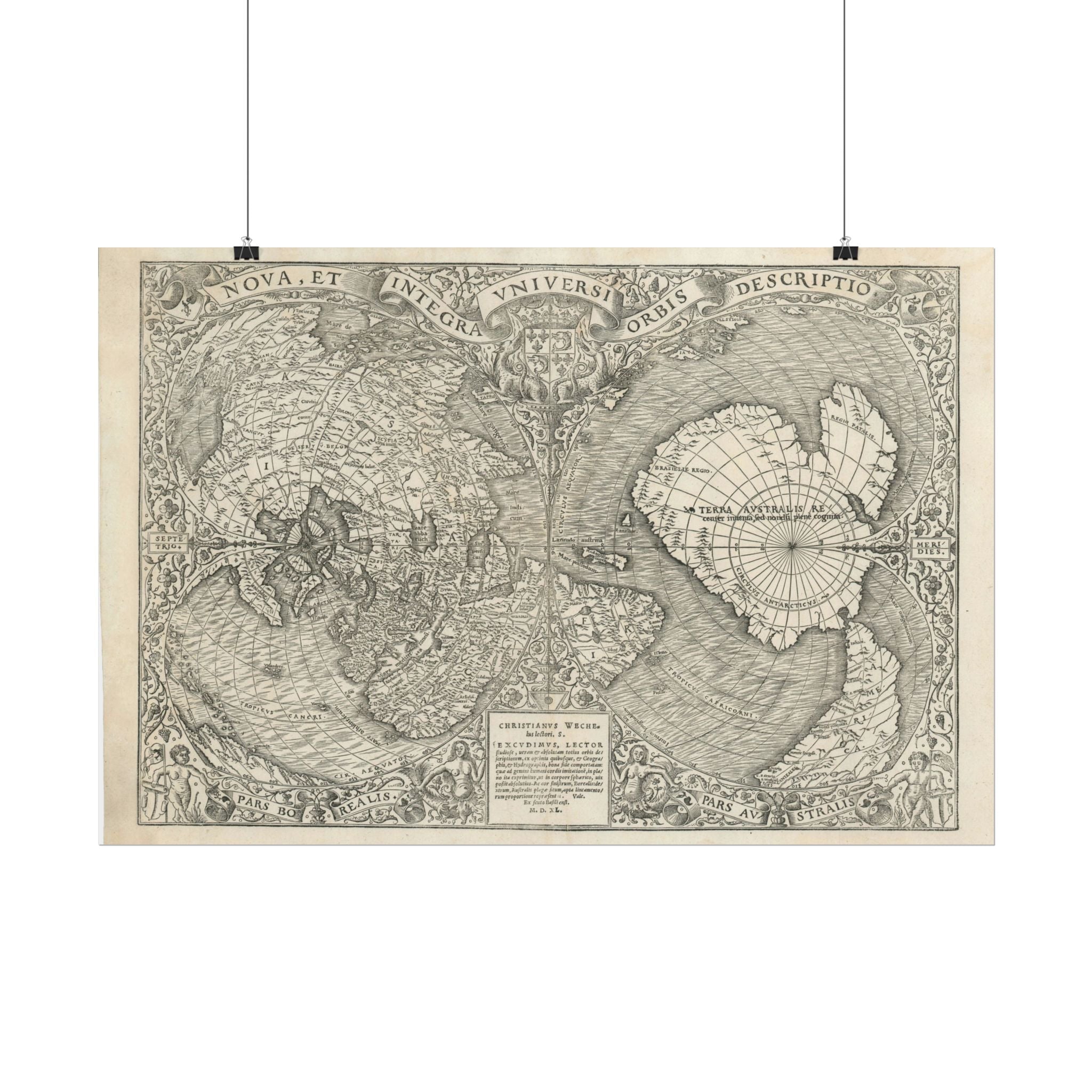 World Atlas Historic Map (c. 1540) Rolled Poster | Vintage Map Wall Art