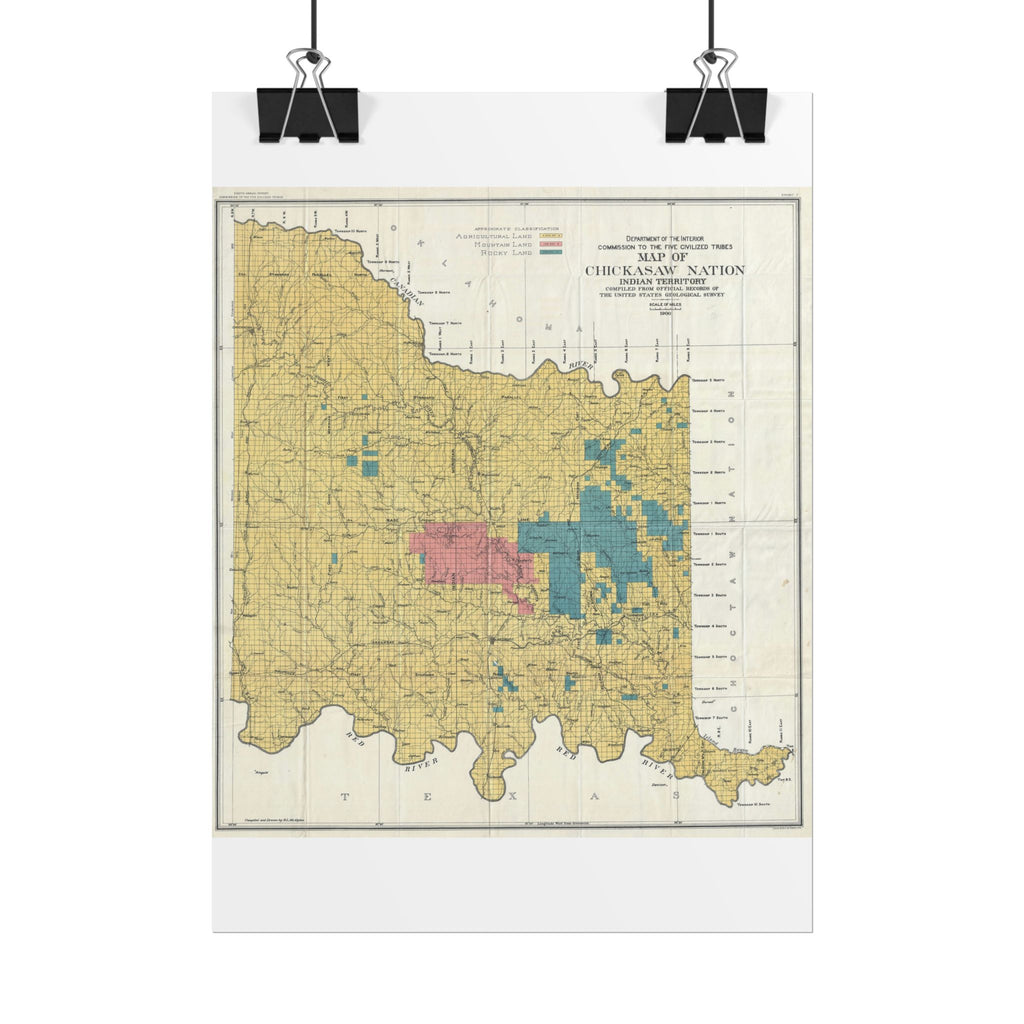 Chickasaw Nation, Oklahoma (c. 1900) Historic Map Rolled Poster | Vintage Map Wall Art