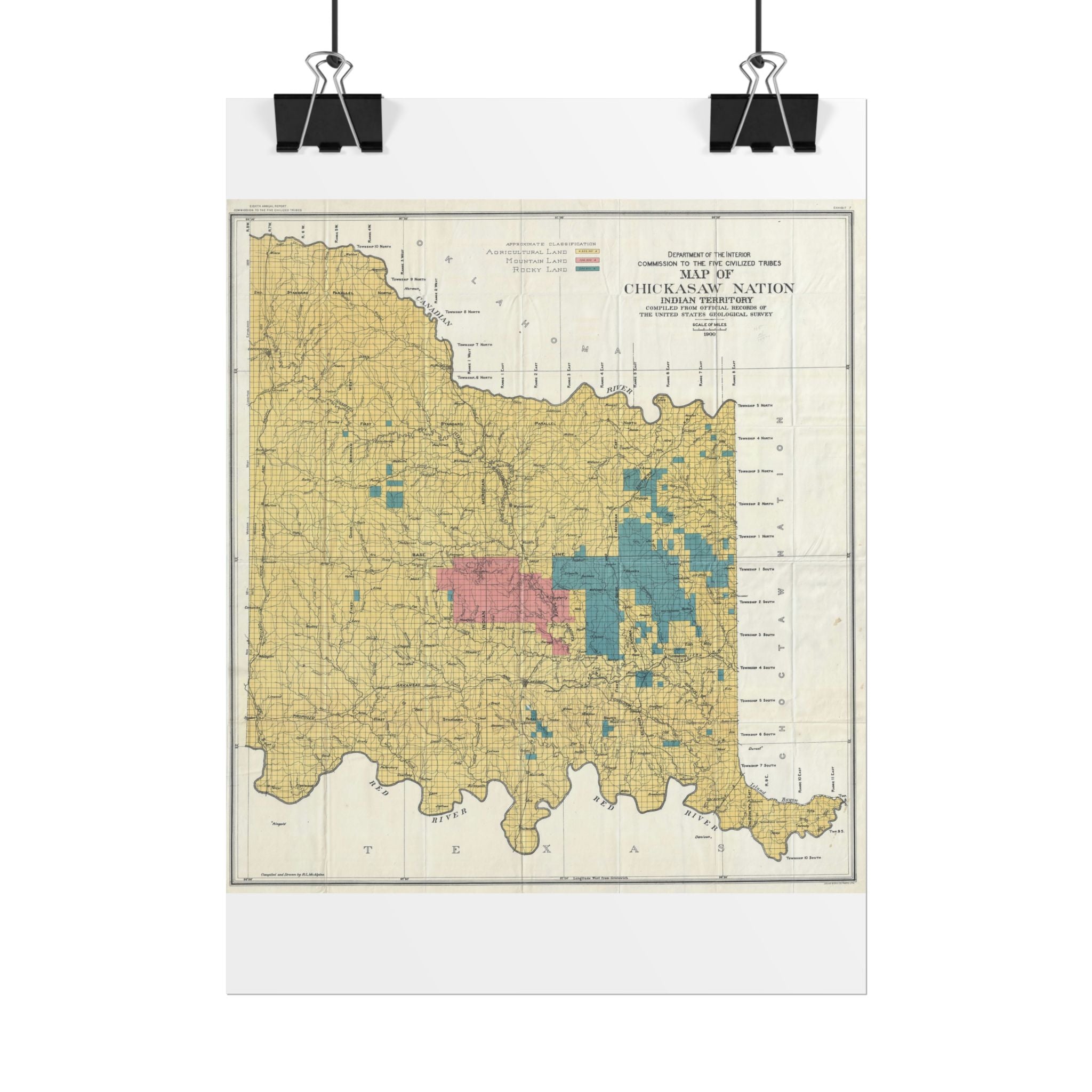 Chickasaw Nation, Oklahoma (c. 1900) Historic Map Rolled Poster | Vintage Map Wall Art