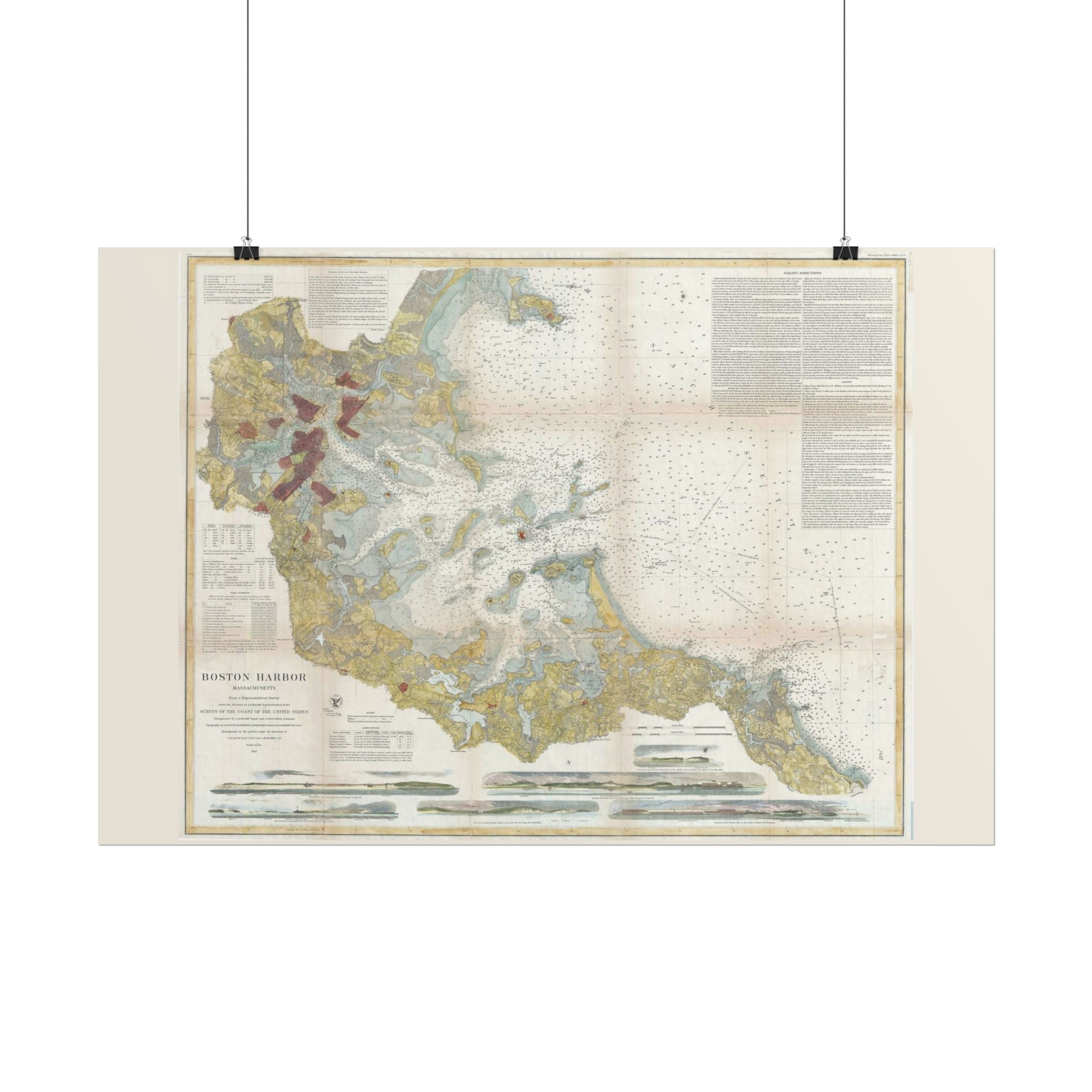 Boston Harbor (c. 1867) Historic City Map Rolled Poster | Antique Map Wall Art