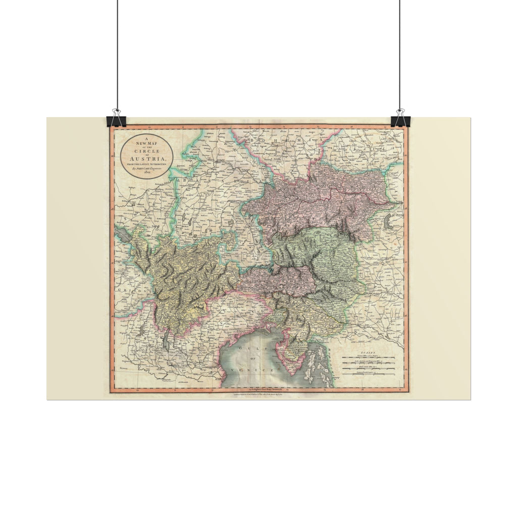 Austria Historic Map (c. 1801) Rolled Poster | Vintage Map Wall Art