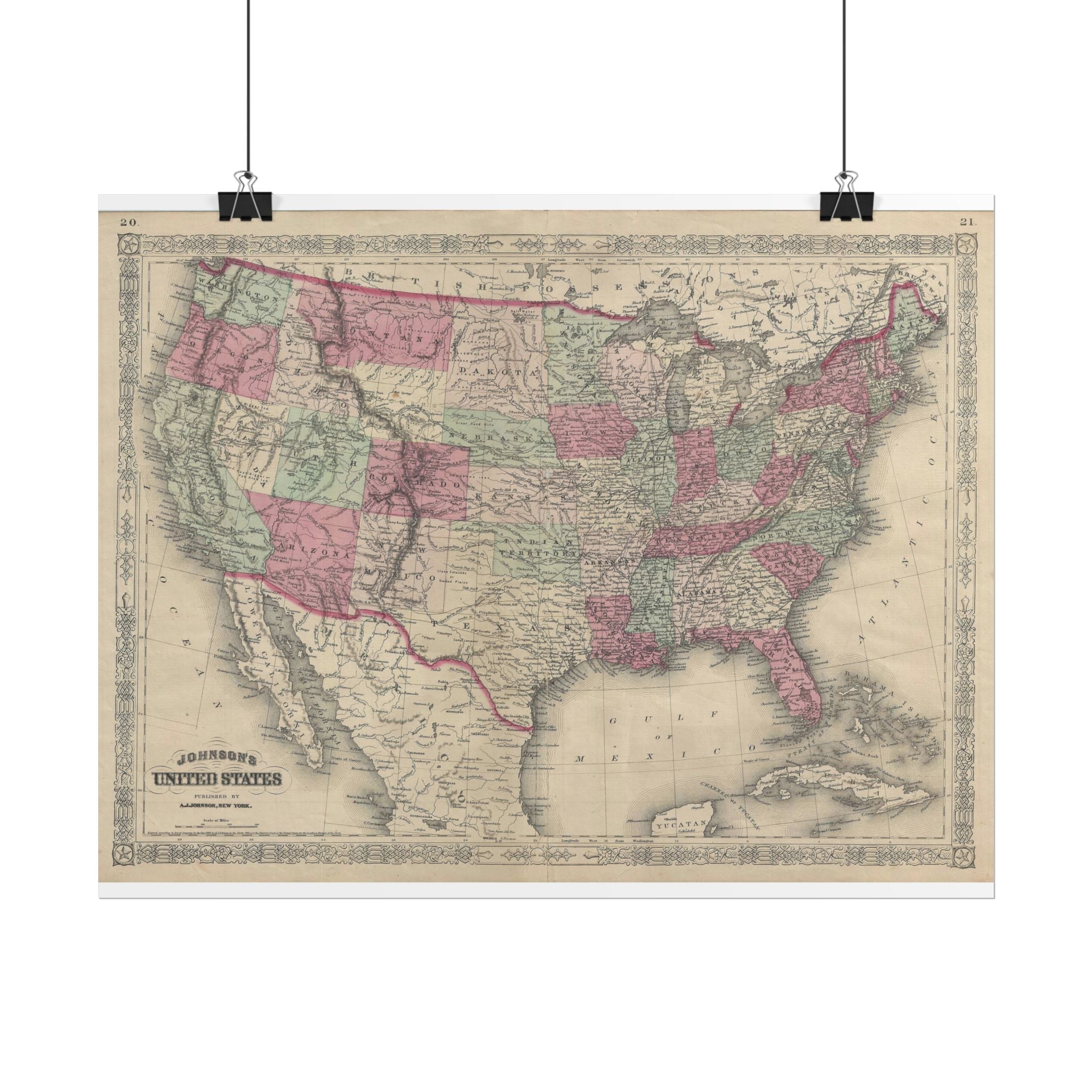 United States of America Historic Map (c. 1866) Rolled Poster | Vintage Map Wall Art