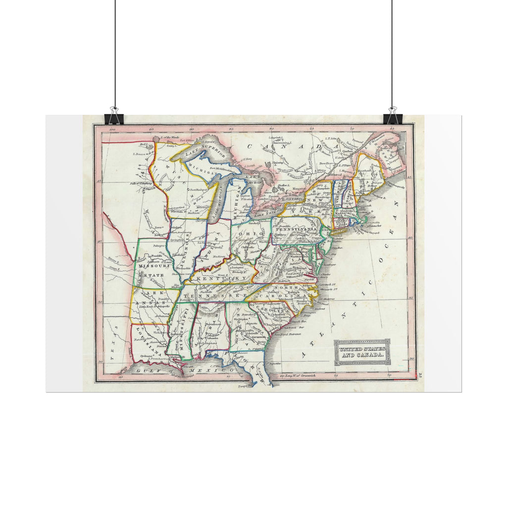 United States of America Historic Map (c. 1845) Rolled Poster | Vintage Map Wall Art