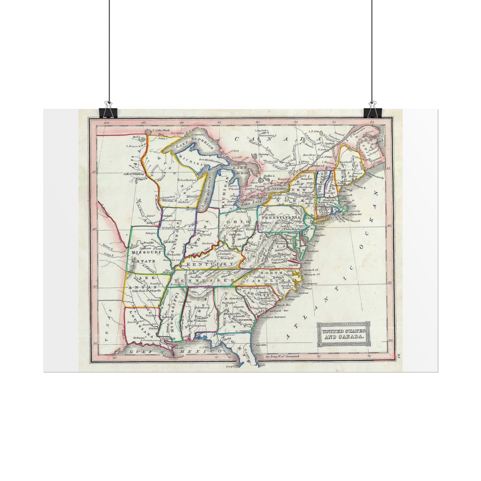 United States of America Historic Map (c. 1845) Rolled Poster | Vintage Map Wall Art