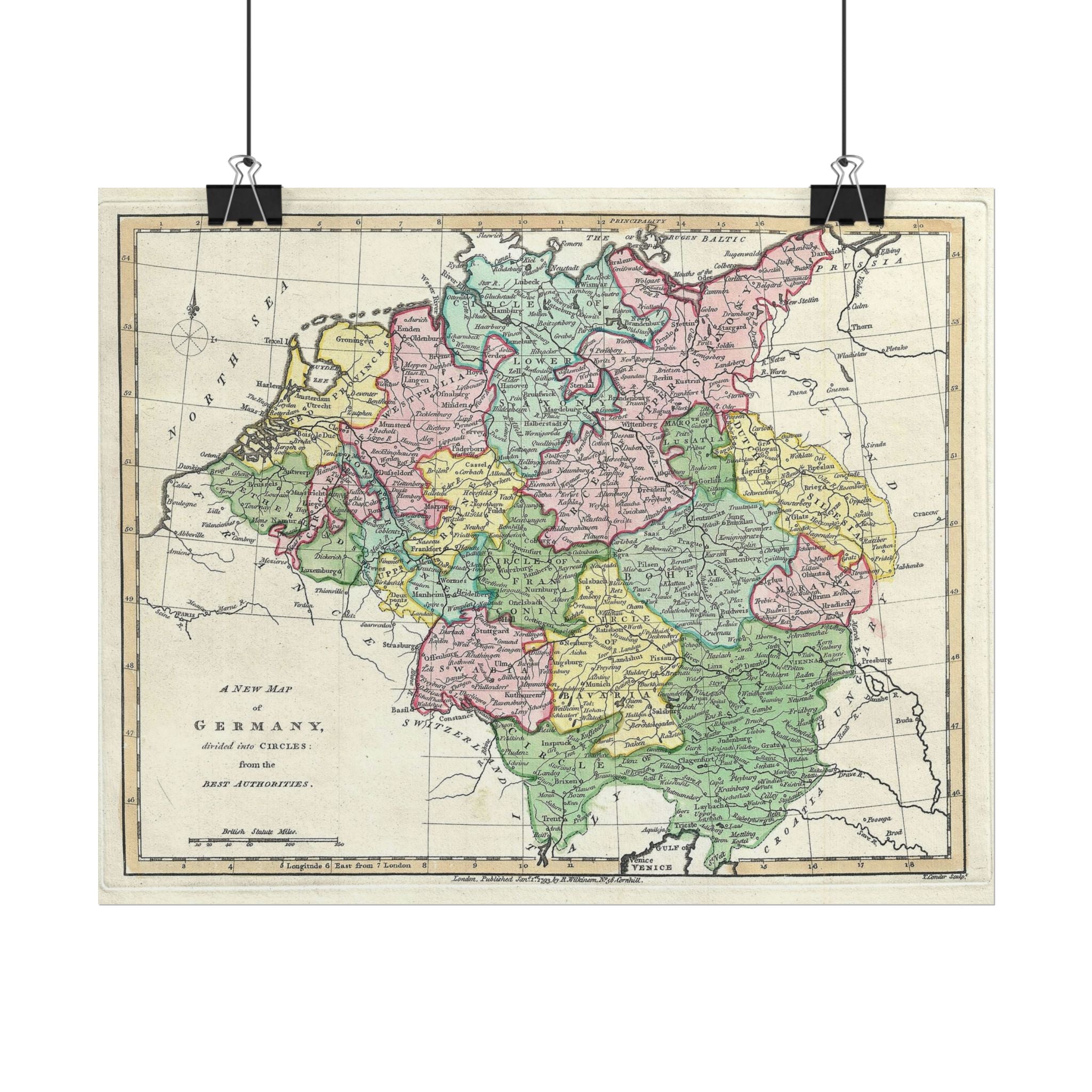 Germany Historic Map (c. 1793) Rolled Poster | Vintage Map Wall Art