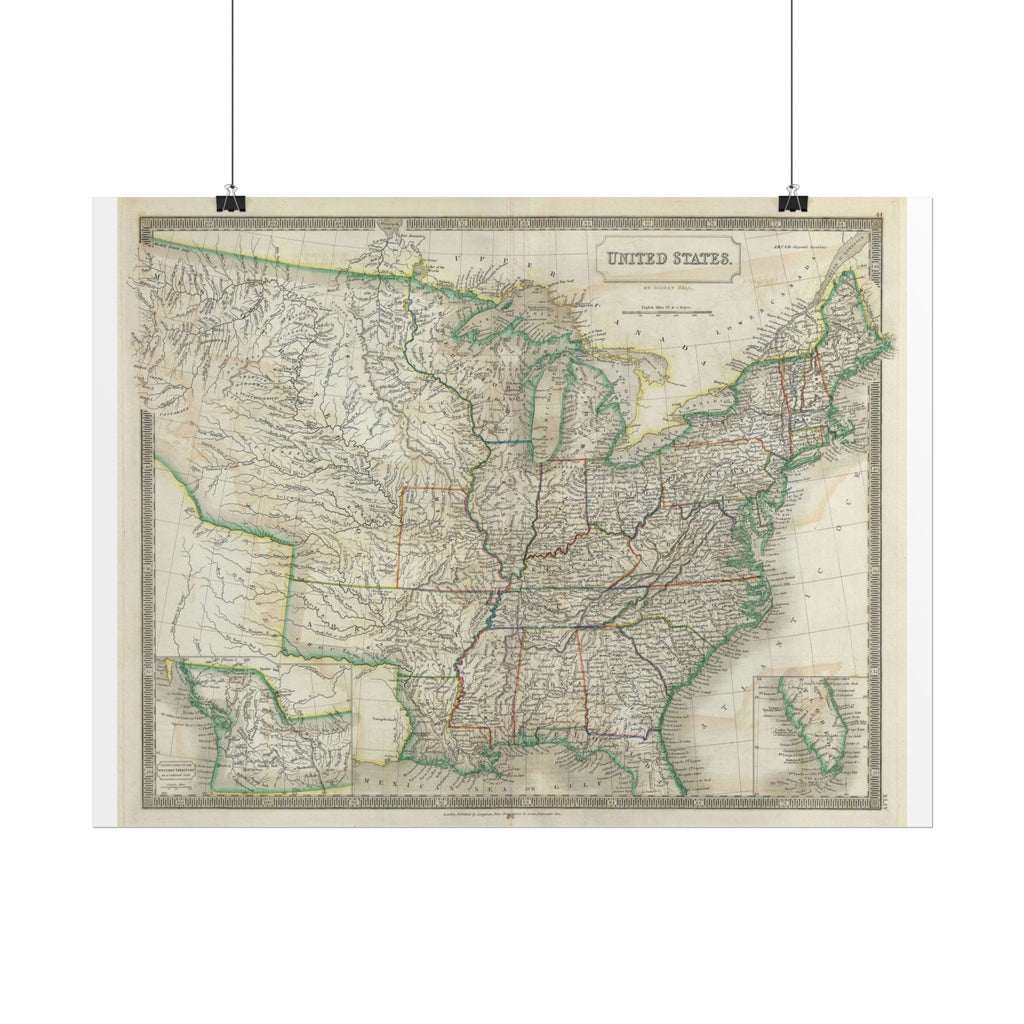 United States of America Historic Map (c. 1835) Rolled Poster | Vintage Map Wall Art