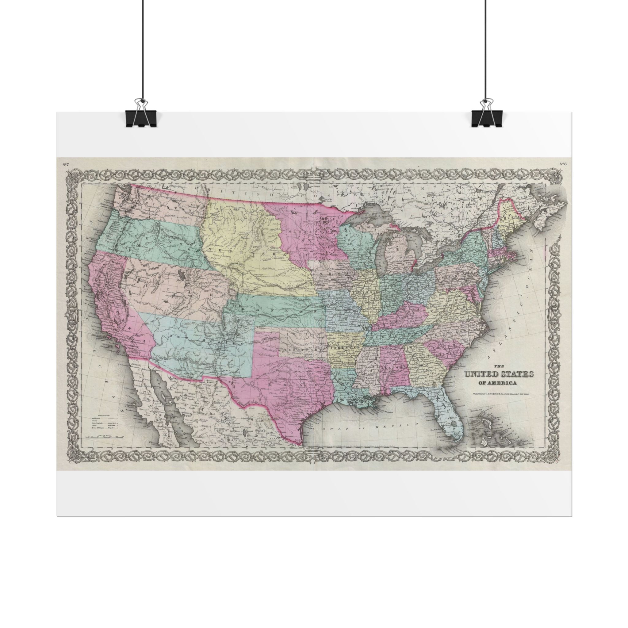United States of America Historic Map (c. 1856) Rolled Poster | Vintage Map Wall Art