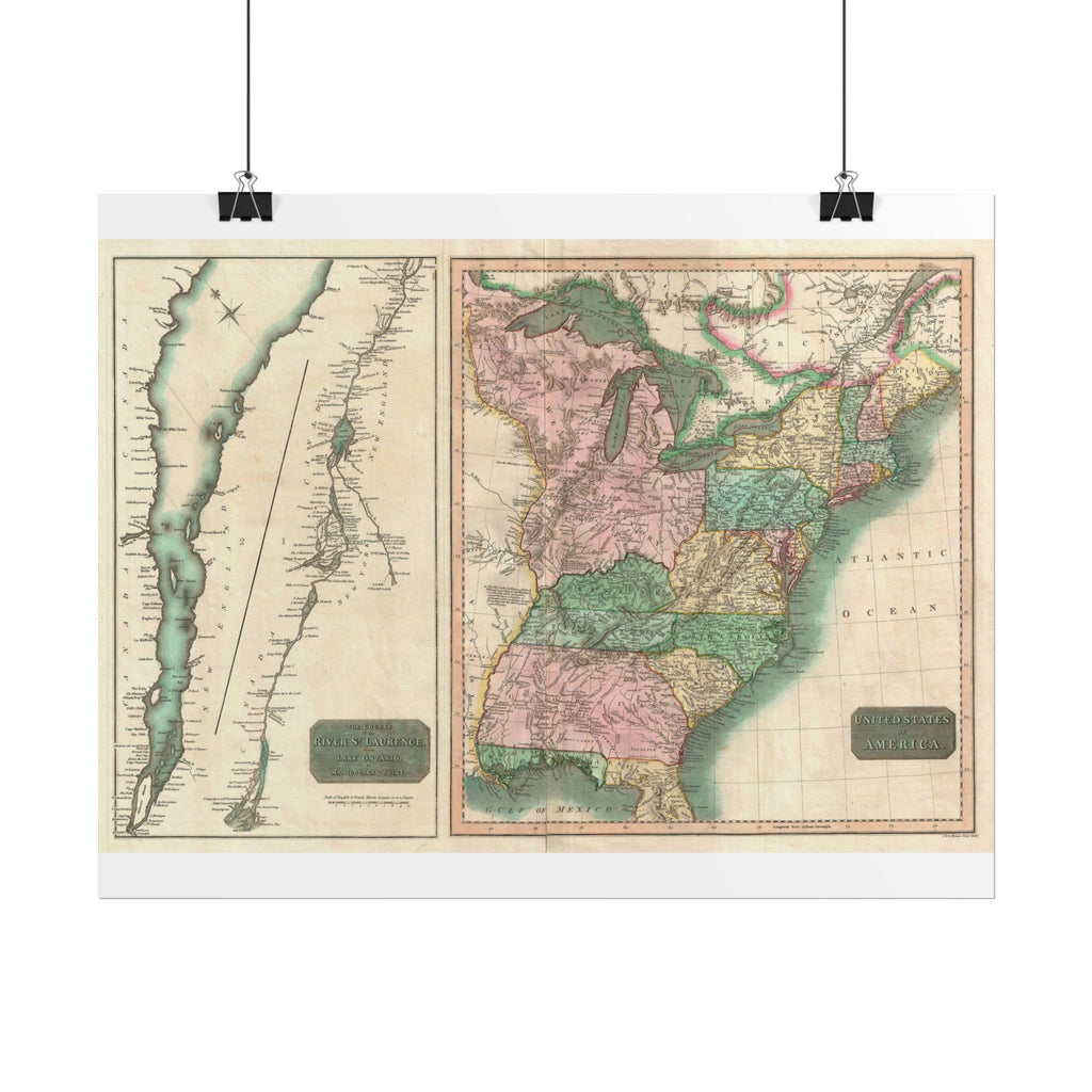 United States of America Historic Map (c. 1814) Rolled Poster | Vintage Map Wall Art
