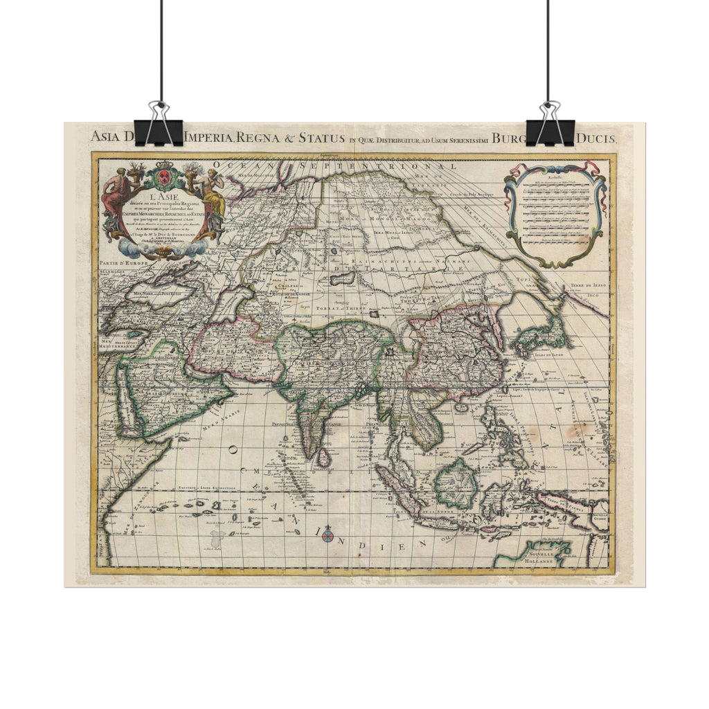 Asia and Grande Tartarie Historic World Map (c. 1730) Rolled Poster | Antique State Map Wall Art