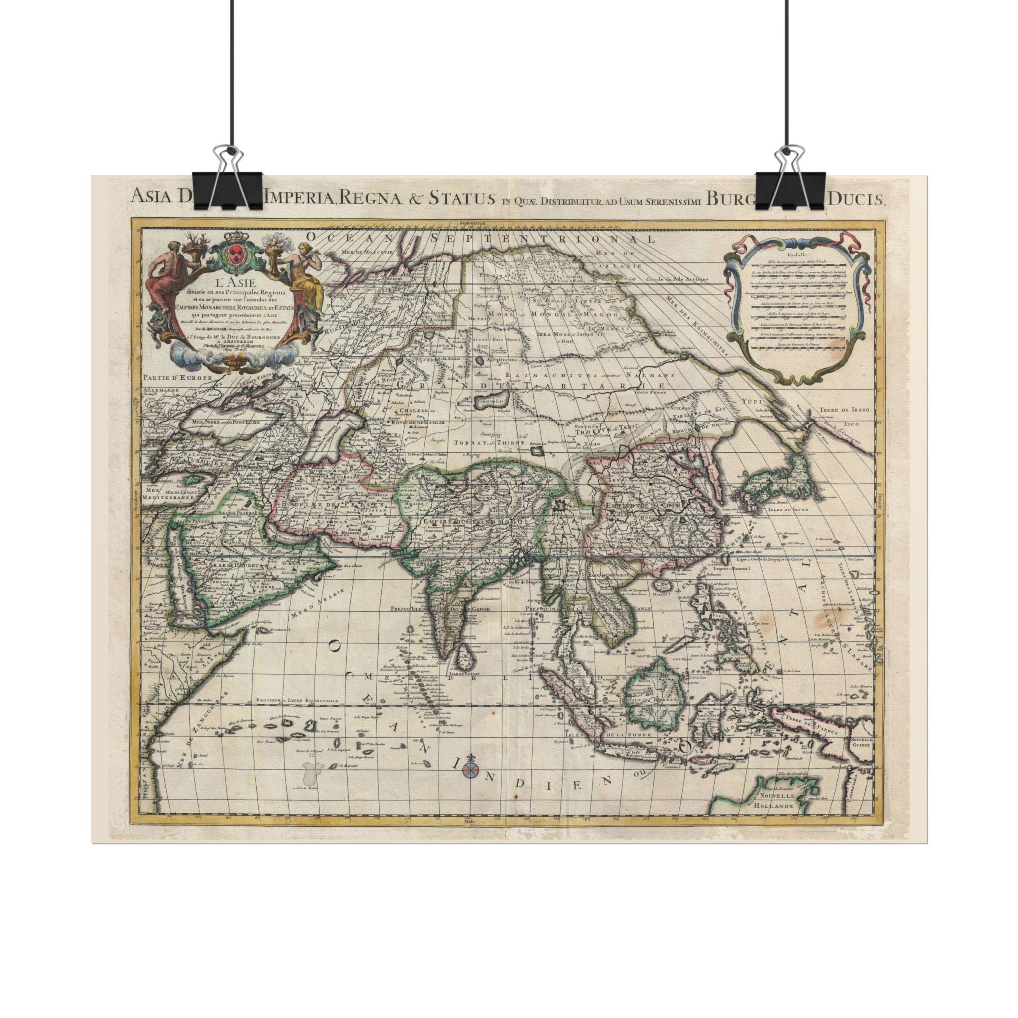 Asia and Grande Tartarie Historic World Map (c. 1730) Rolled Poster | Antique State Map Wall Art