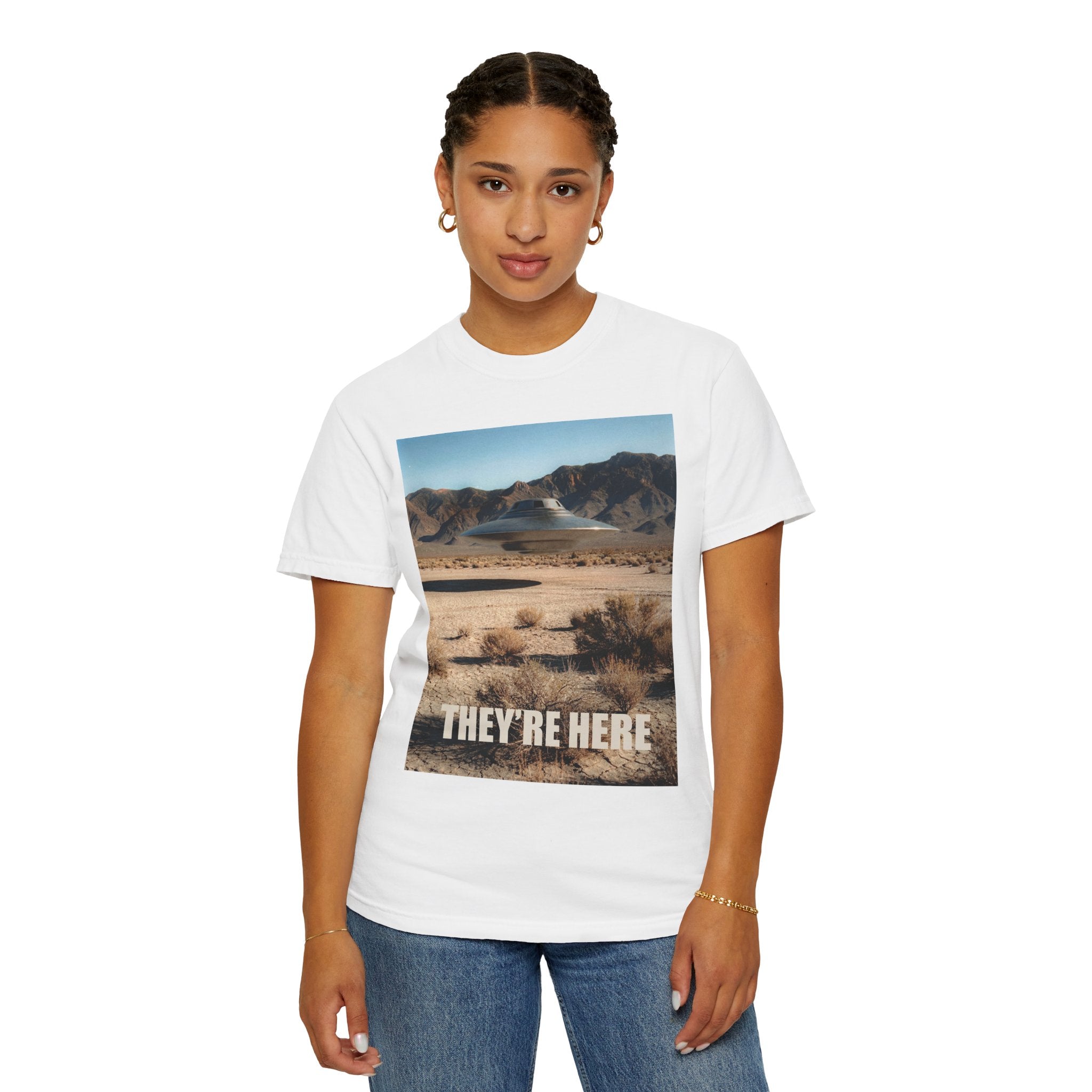 They’re Here S4 Poster UFO Typography T-shirt | Area 51 UAP Tee