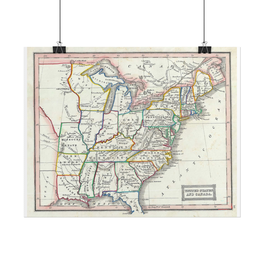 United States of America Historic Map (c. 1845) Rolled Poster | Vintage Map Wall Art