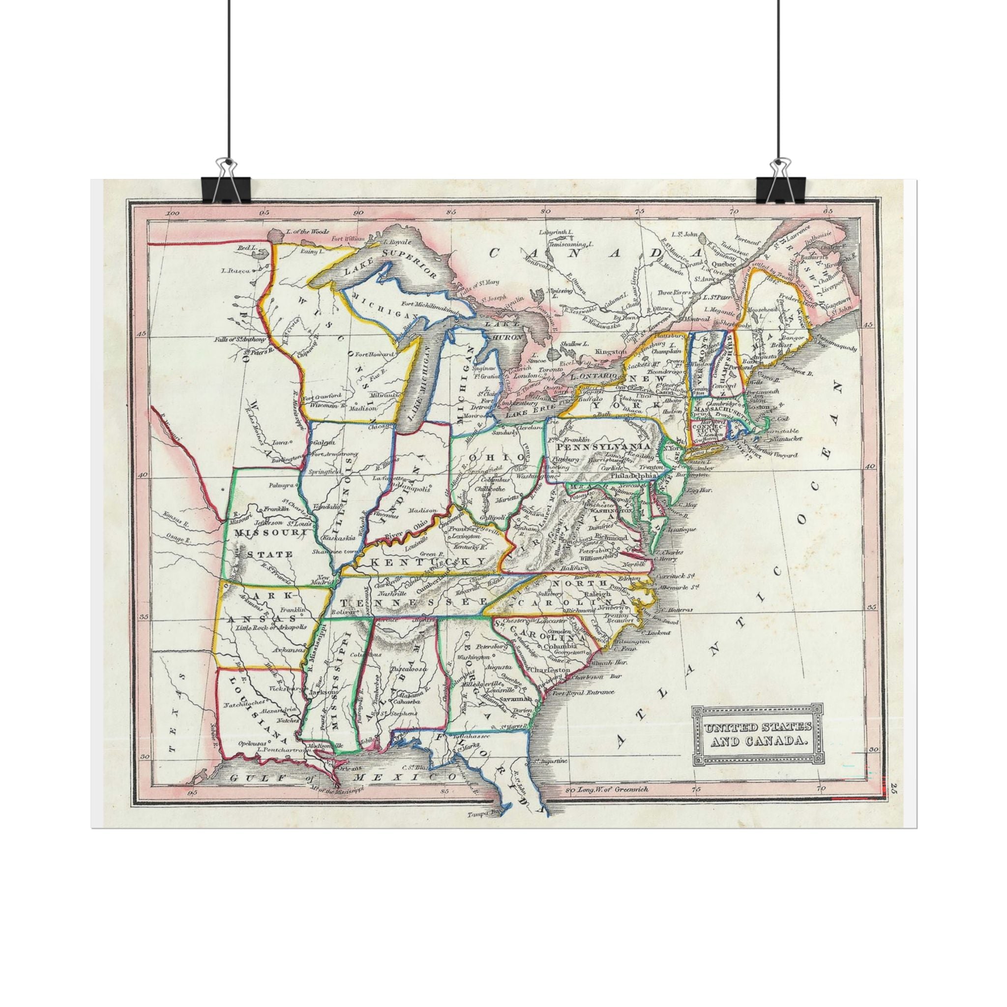 United States of America Historic Map (c. 1845) Rolled Poster | Vintage Map Wall Art