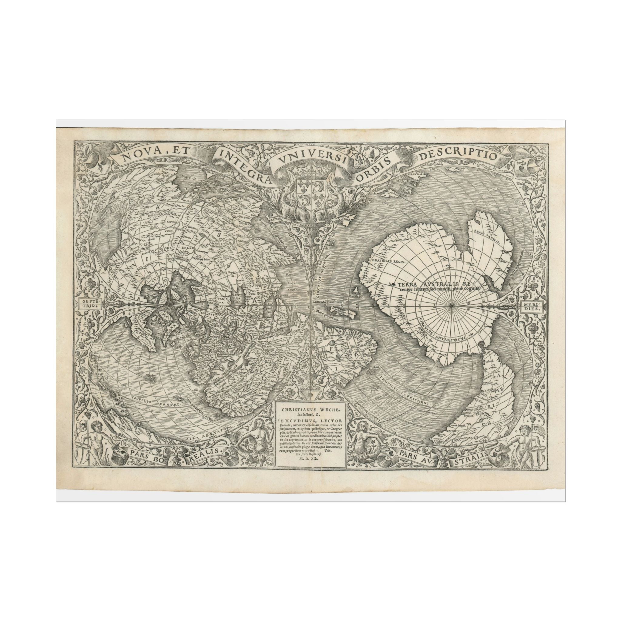 World Atlas Historic Map (c. 1540) Rolled Poster | Vintage Map Wall Art