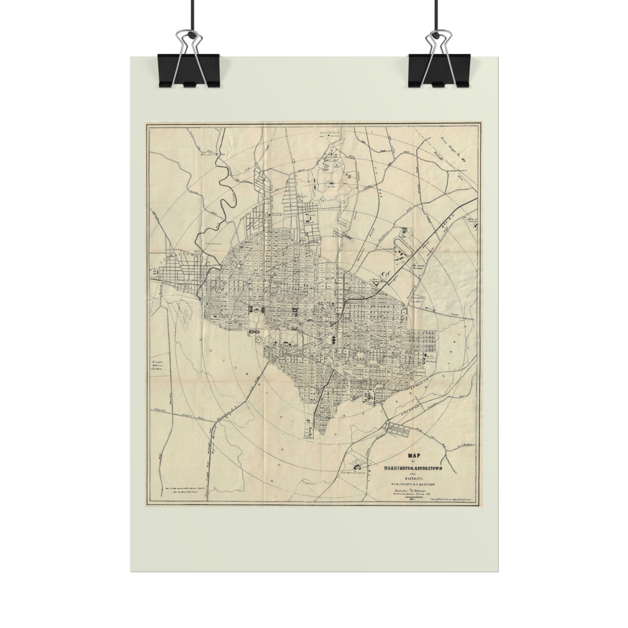Washington DC (c. 1883) Historic City Map Rolled Poster | Vintage Map Wall Art