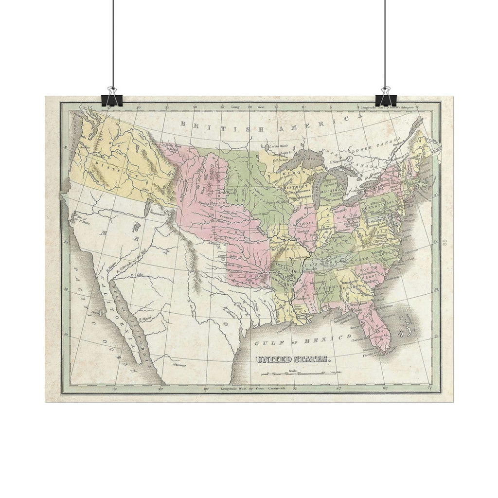 United States of America Historic Map (c. 1835) Rolled Poster | Vintage Map Wall Art