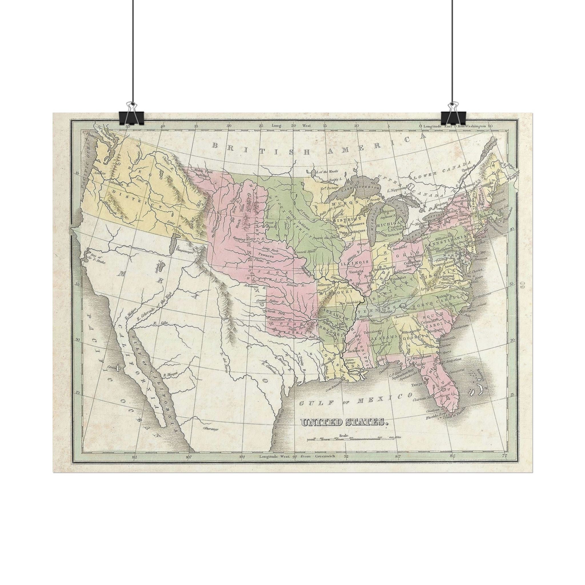 United States of America Historic Map (c. 1835) Rolled Poster | Vintage Map Wall Art